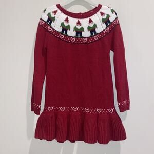 JINGLES & JOY Christmas Holiday Knit Sweater Dress 5T Gnome Hearts Winter Red